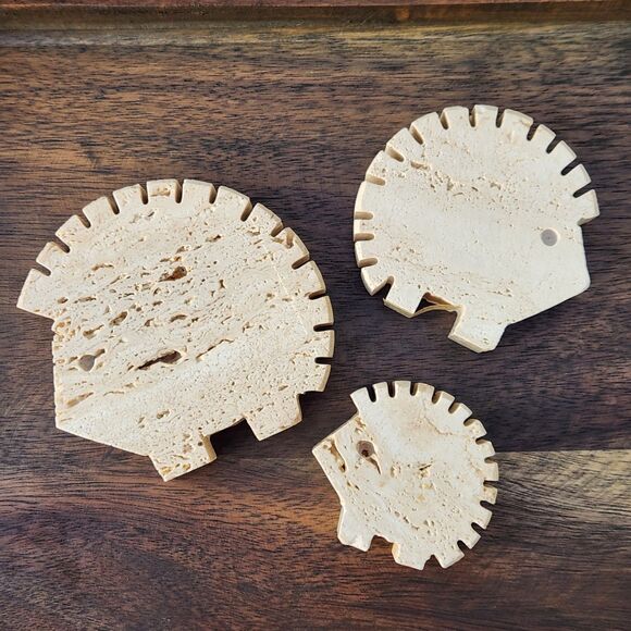 RARE 70s Fratelli Mannelli Hedgehog In Cream Travertine MCM Italy Set 3 Sm Md Lg - Picture 11 of 15